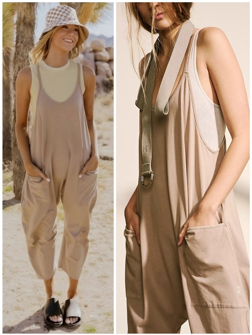Free People Tan Hot Shot Onesie Jumpsuit Overalls, L